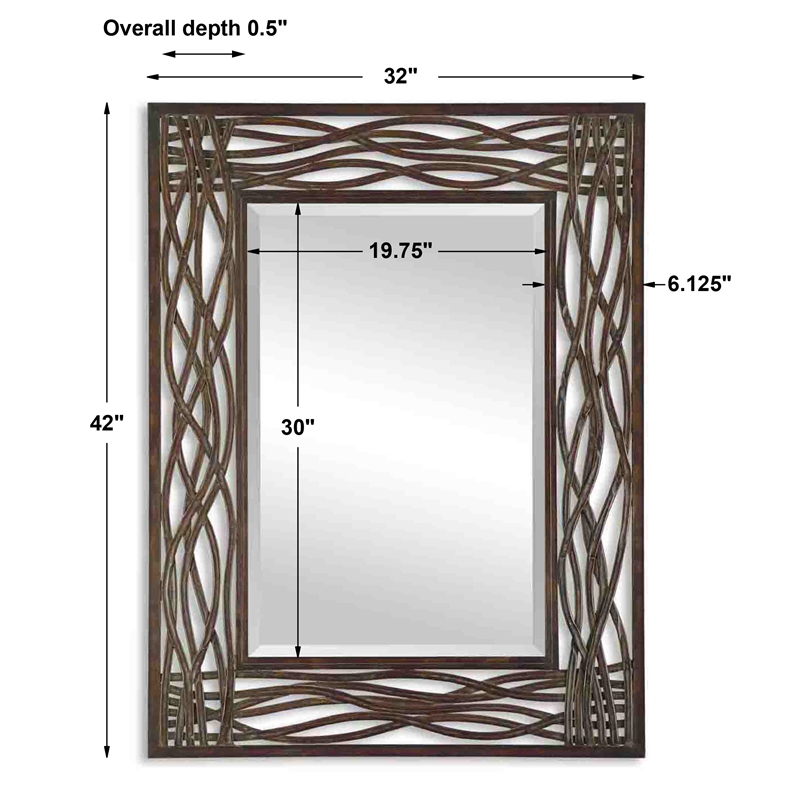 Uttermost Dorigrass Contemporary Metal Mirror in Distressed Mocha Brown/Black