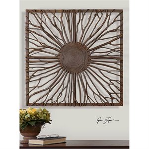 Uttermost Josiah Square Rattan and Wood Wall Art in Brown/Light Gray