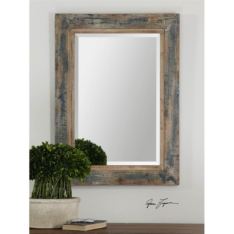 Uttermost Bozeman Mid-Century MDF and Fir Decorative Mirror in Distressed Blue