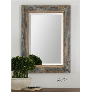 Uttermost Bozeman Mid-Century MDF and Fir Decorative Mirror in Distressed Blue