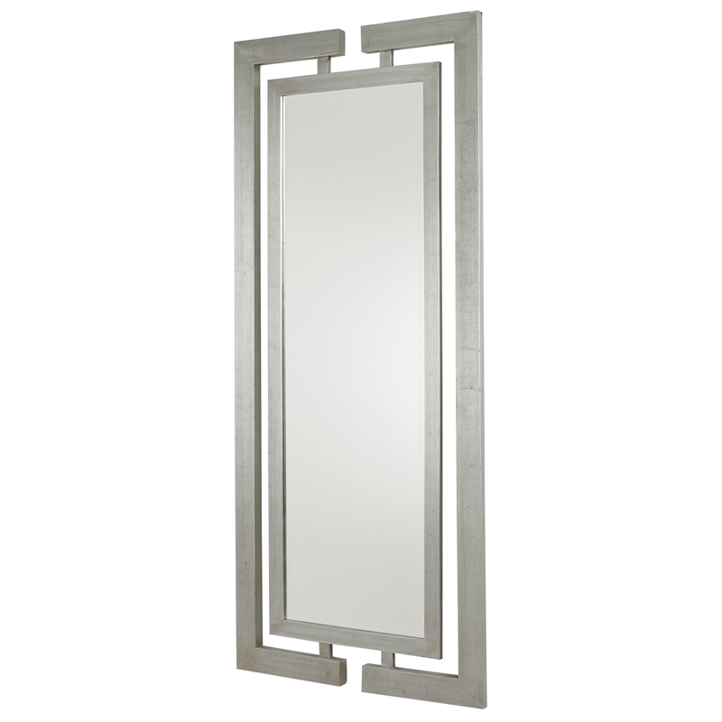 Uttermost Jamal Contemporary Wood Mirror in Scratched Silver Finish
