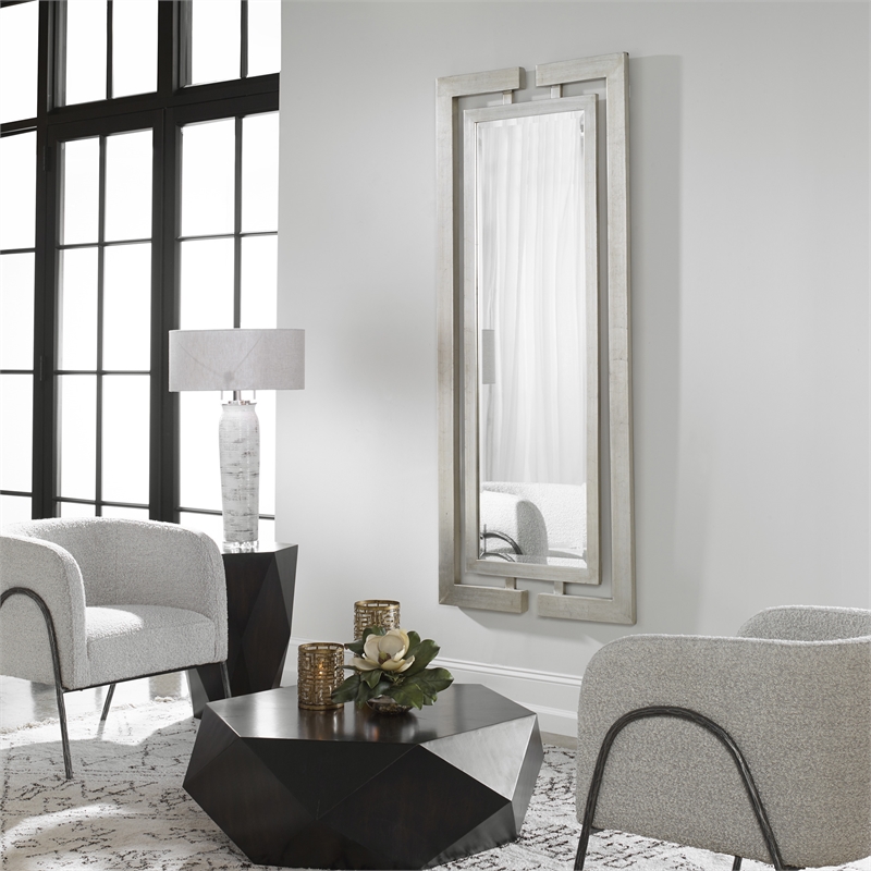 Uttermost Jamal Contemporary Wood Mirror in Scratched Silver Finish