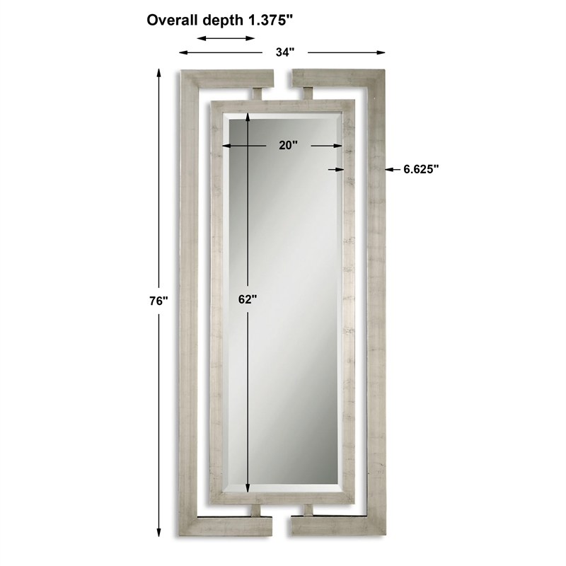 Uttermost Jamal Contemporary Wood Mirror in Scratched Silver Finish
