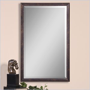 Uttermost Renzo Contemporary Wood Vanity Mirror in Distressed Bronze/Gold