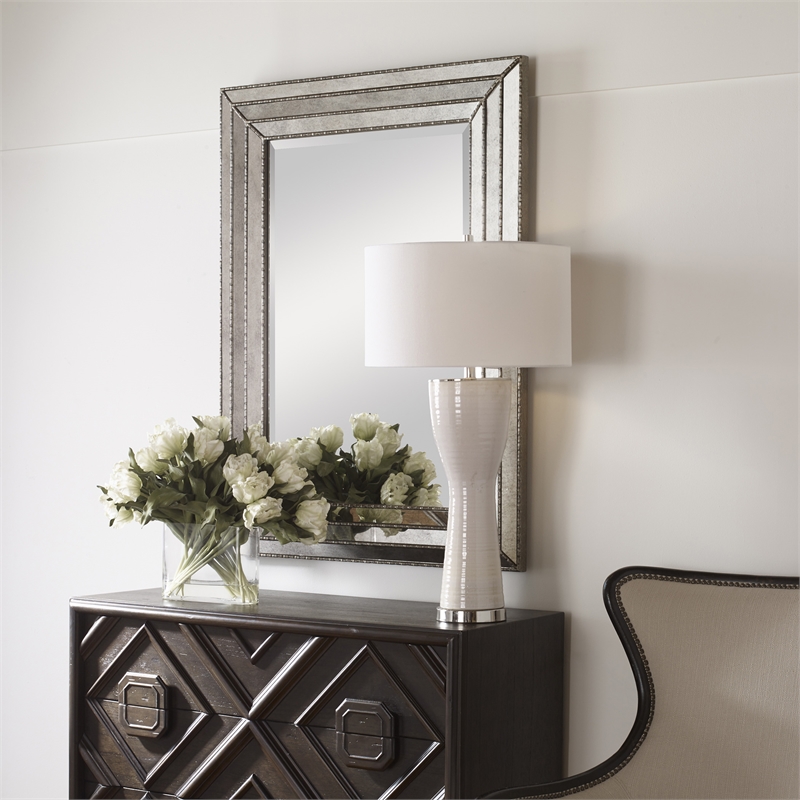 Uttermost Seymour Contemporary Wood Mirror in Antique Silver Finish