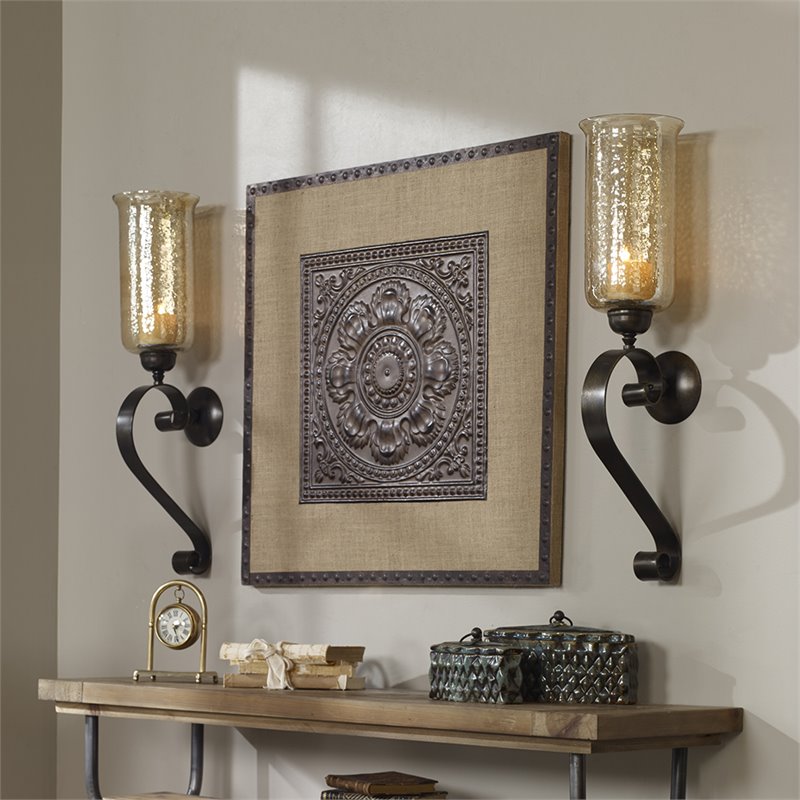 Uttermost Joselyn Glass and Metal Candle Wall Sconce in Antiqued Bronze
