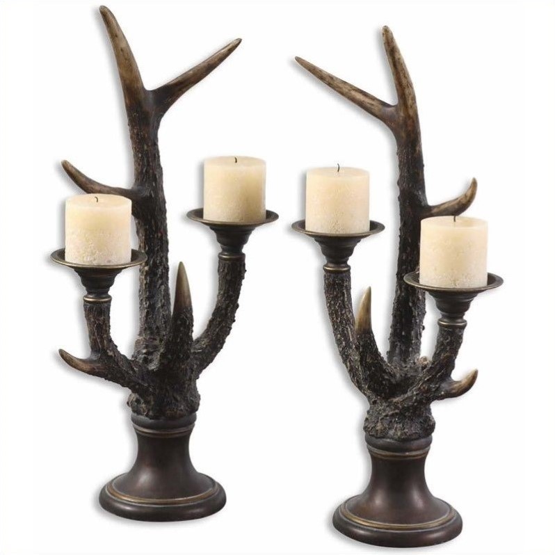 Uttermost Stag Horn Candleholder In Burnised Bone Ivory Set Of 2