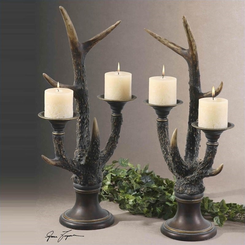 Uttermost Stag Horn Candleholder In Burnised Bone Ivory Set Of 2