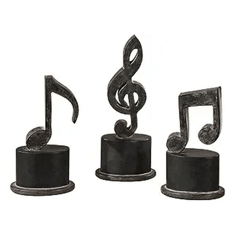 Uttermost Music Notes Metal and MDF Wood Figurines in Aged Black (Set of 3)