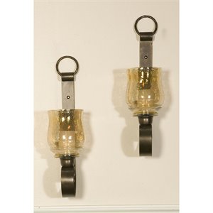 Uttermost Joselyn Iron and Glass Small Wall Sconces in Bronze (Set of 2)