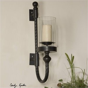 Uttermost Garvin Twist Metal and Glass Sconce with Candle in Aged Black