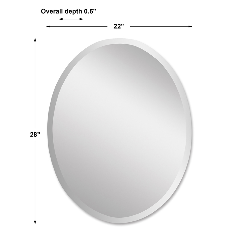 Uttermost Frameless Traditional Beveled Vanity Glass Oval Mirror in Silver