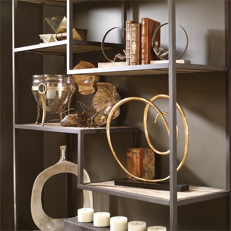 Uttermost Lounging Reader 2-Piece Metal MDF Bookend Set in Antiqued Silver/Gold