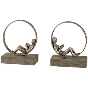 uttermost lounging reader 2 piece bookend set in antiqued silver leaf