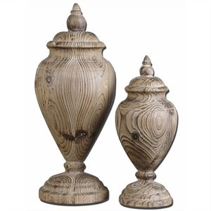 uttermost brisco carved natural tones wood finials (set of 2)
