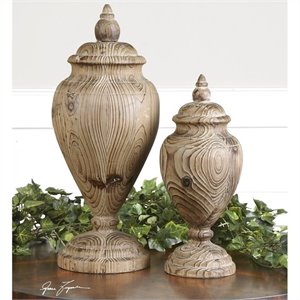 Uttermost Brisco Coastal Carved Wood Finials in Brown Finish (Set of 2)