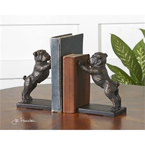 Uttermost Bulldogs Traditional Metal Bookends in Black/Bronze (Set of 2)