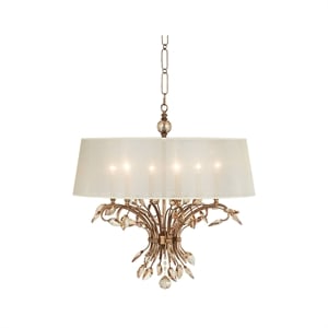 Uttermost Alenya 6-Light Metal Crystal Fabric Shade Chandelier in Burnished Gold