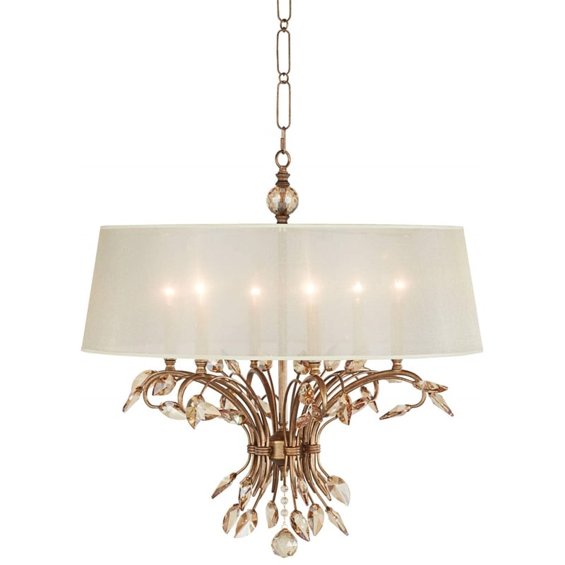 Uttermost Alenya 6-Light Metal Crystal Fabric Shade Chandelier in Burnished Gold
