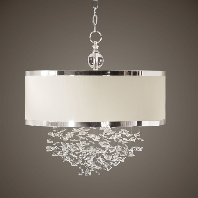 Uttermost Fascination 3-Light Metal Plated Drum Pendant in Silver/Off White