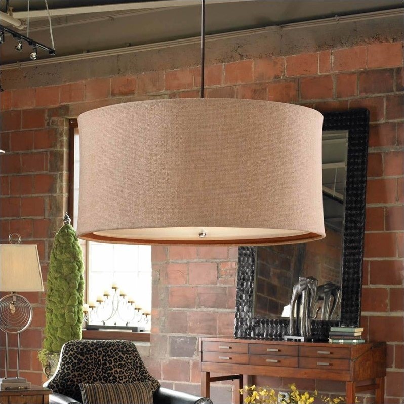 Uttermost Alamo 3 Light Lightly Antiqued Natural Burlap Drum Pendant Uttermost Alamo 3 Light Lightly Antiqued Natural Burlap Drum Pendant