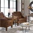 Uttermost Clay Transitional Wood Faux Leather and Foam Arm Chair in Brown
