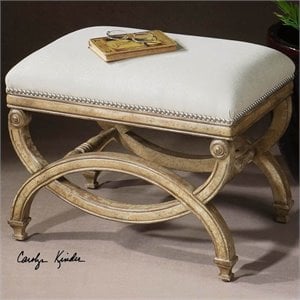 Uttermost Karline Traditional Wood and Fabric Small Bench in Gold/White