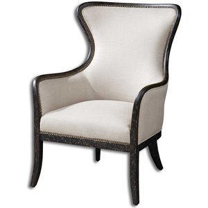 uttermost sandy sandy white fabric wingback arm chair in black