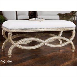 Uttermost Karline Traditional Wood and Fabric Bench in Brown/Gold/White