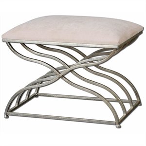 uttermost shea satin nickel small bench in plush ivory