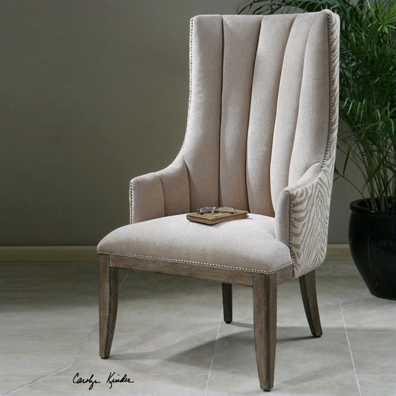 Uttermost Zyla Chenille Fabric Wingback Arm Chair in Tan 23117