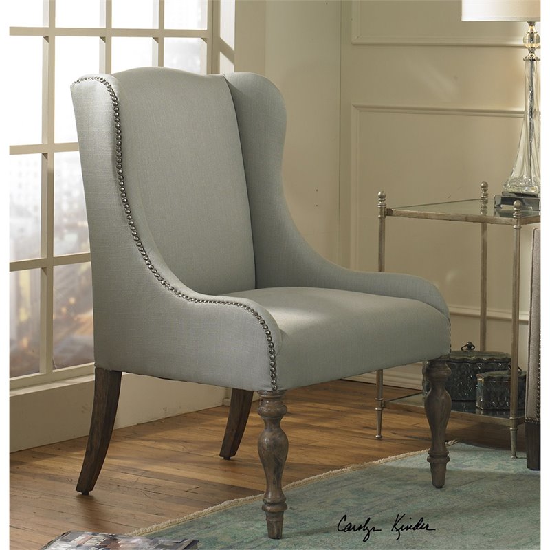 Uttermost Filon Misty Seaglass Hue Wing Chair in Gray 23120