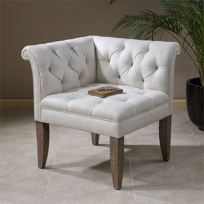 Uttermost Tahtesa Tufting Corner Chair in Ivory 23125