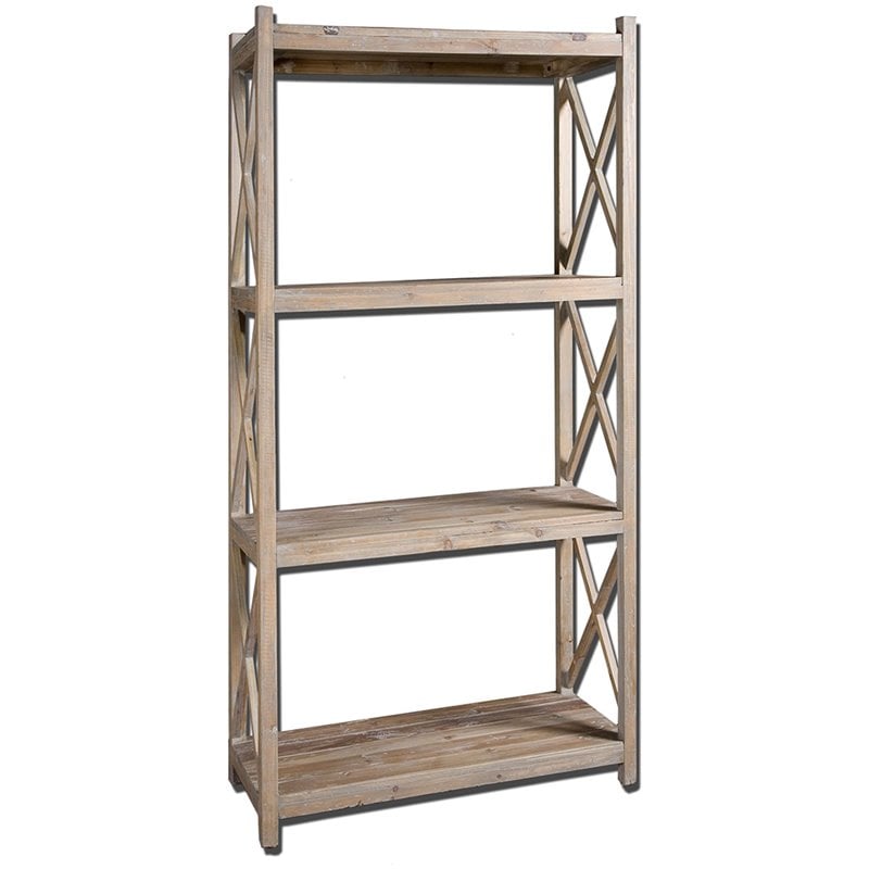 Uttermost Stratford Reclaimed Fir Wood Etagere in Light Gray Glaze