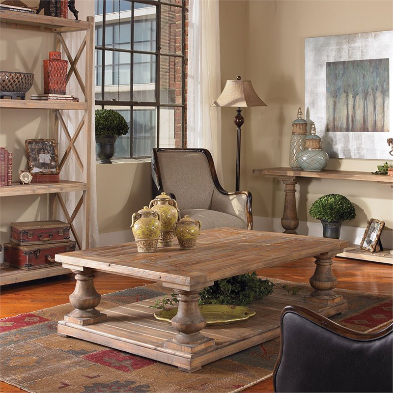 Uttermost Stratford Reclaimed Fir Wood Coffee Table in Stony Gray Wash