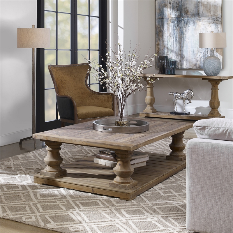 Uttermost Stratford Reclaimed Fir Wood Coffee Table in Stony Gray Wash