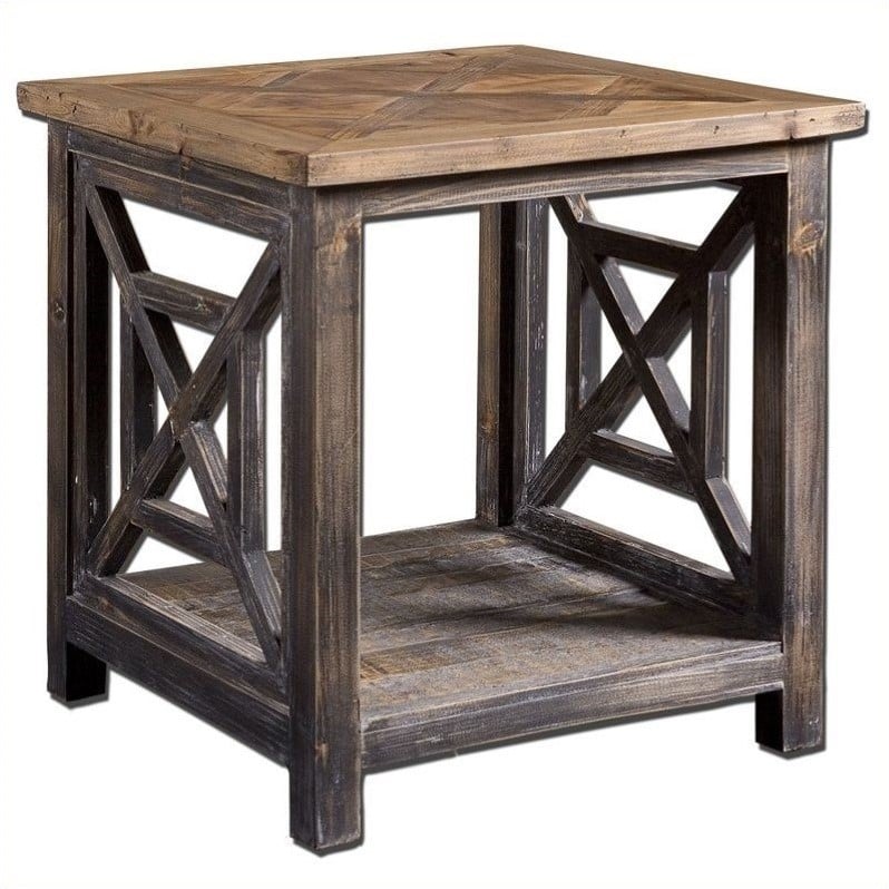 Uttermost Spiro Reclaimed Fir Wood End, Black Reclaimed Wood Side Table