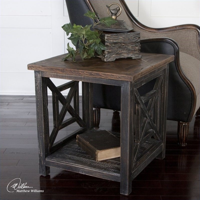 Uttermost Spiro Transitional Reclaimed Fir Wood End Table in Brushed Black