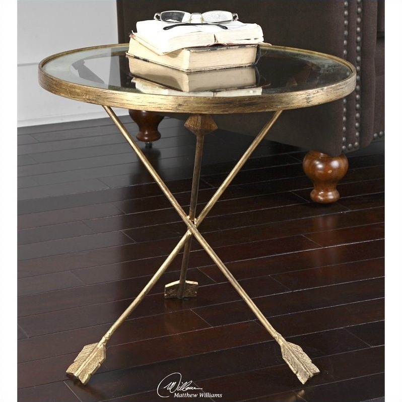 Uttermost Aero Glass Top Accent Table in Antiqued Gold 24275