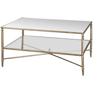 Uttermost Henzler Metal and Mirrored Glass Coffee Table in Gold