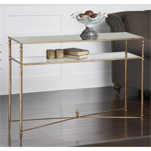 Uttermost Henzler Metal and Mirrored Glass Console Table in Antiqued Gold