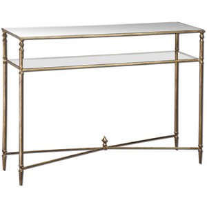 uttermost henzler mirrored glass console table in antiqued gold