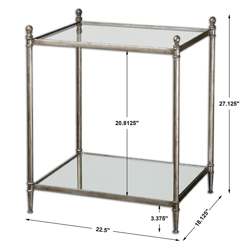 Uttermost Gannon Metal and Mirrored Glass End Table in Gray Finish