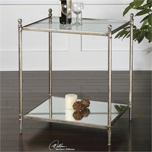 Uttermost Gannon Metal and Mirrored Glass End Table in Gray Finish