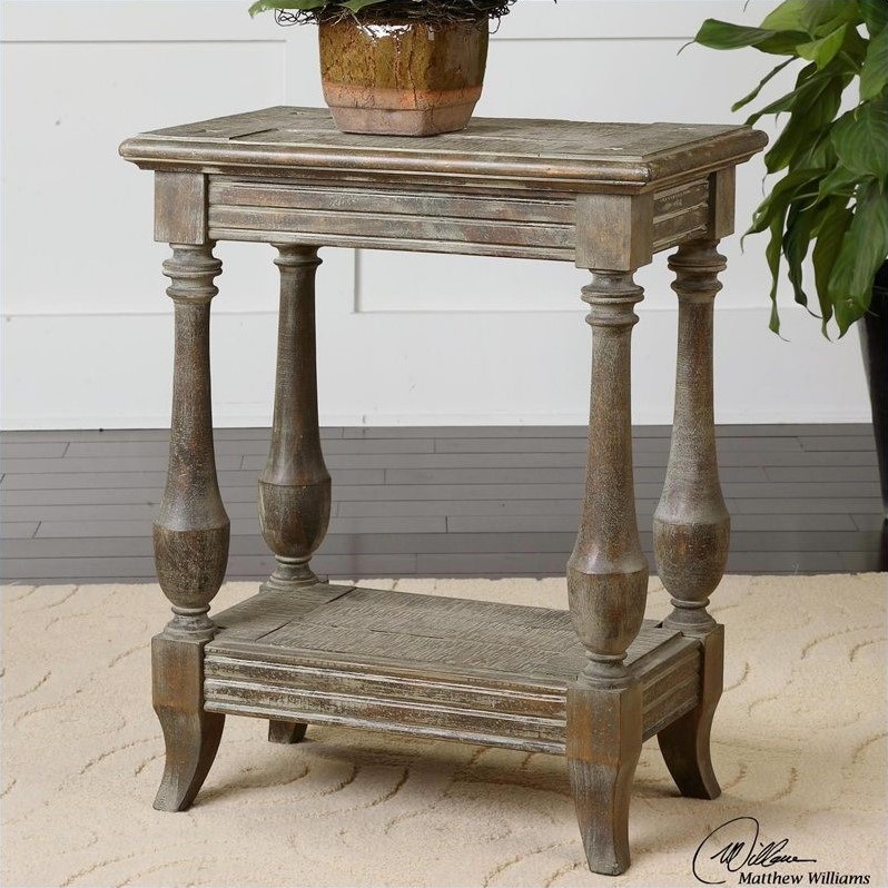 Uttermost Mardonio Fir Wood Distressed Side Table in Waxed Limestone