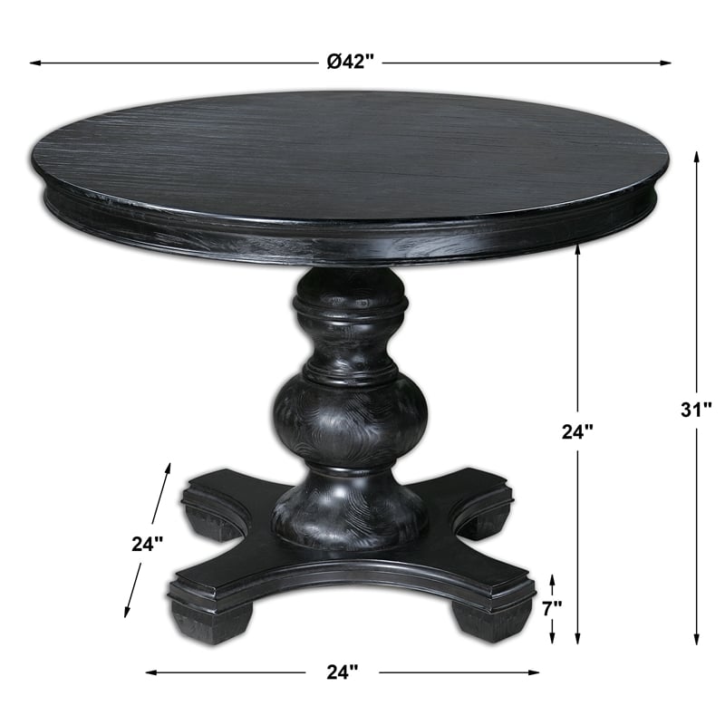 Uttermost Brynmore Round Traditional Pine Wood Grain Table in Satin Black