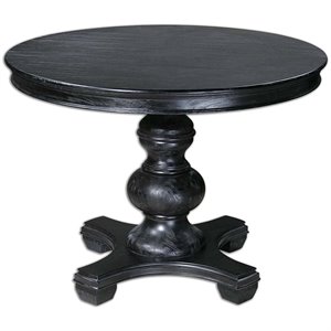 uttermost brynmore pine wood grain round table in satin black