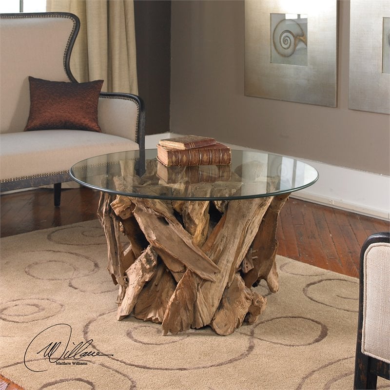 Uttermost Driftwood Coastal Wood and Glass Coffee Table in Natural