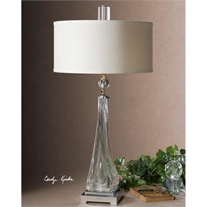 Uttermost Grancona Twisted Glass Metal and Fabric Table Lamp in Nickel/Off White