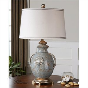 Uttermost Cancello Textured Ceramic and Resin Lamp in Tan/Blue/Silver/Off White